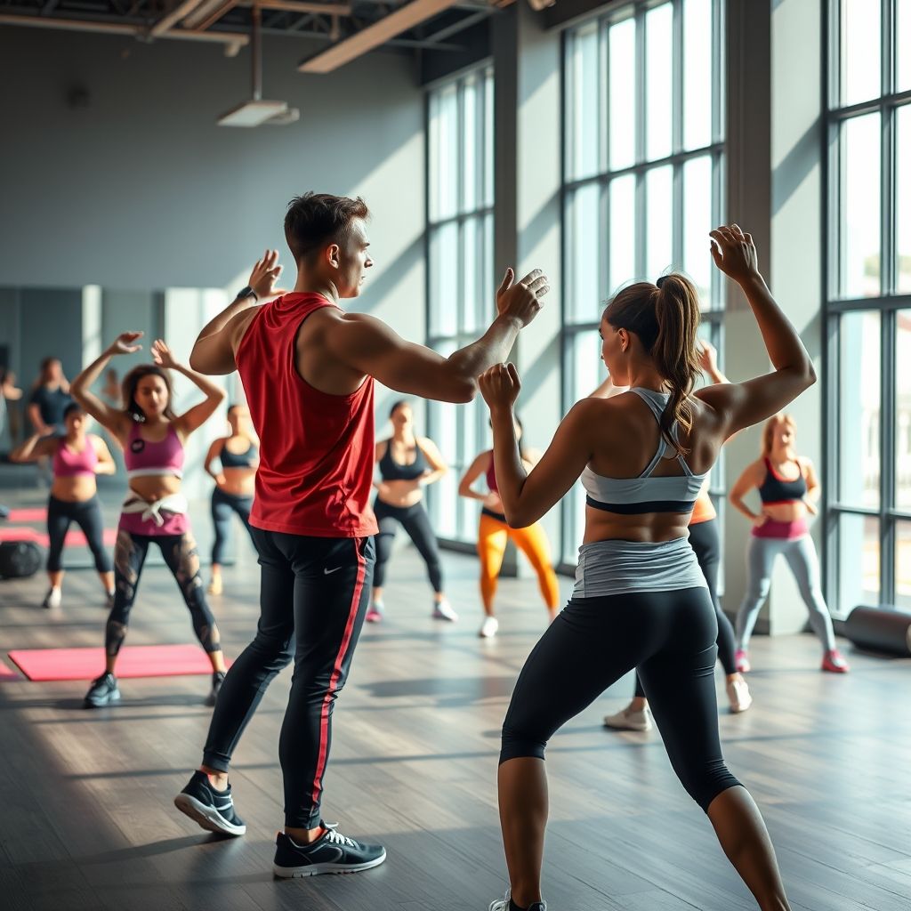 Coach guidant un cours collectif de fitness