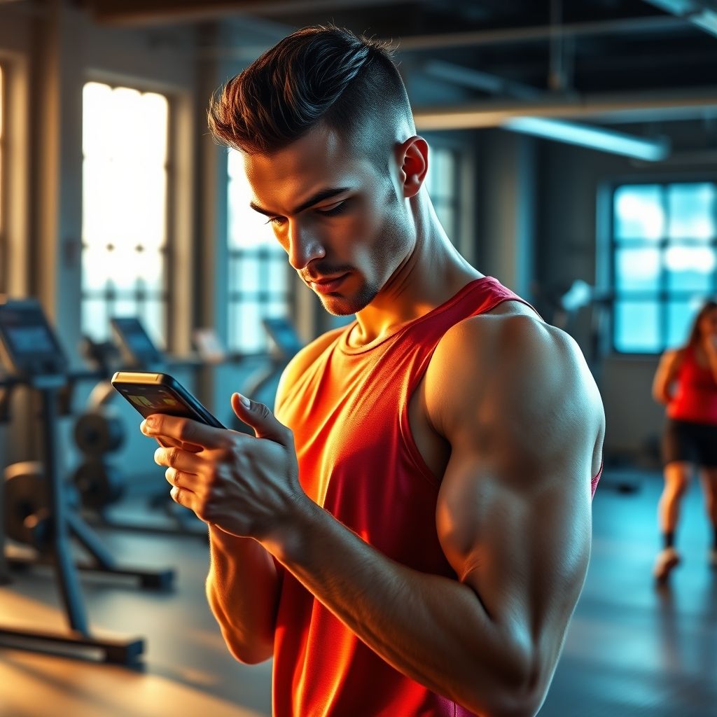 Athlète suivant ses progrès d'entraînement sur une application mobile